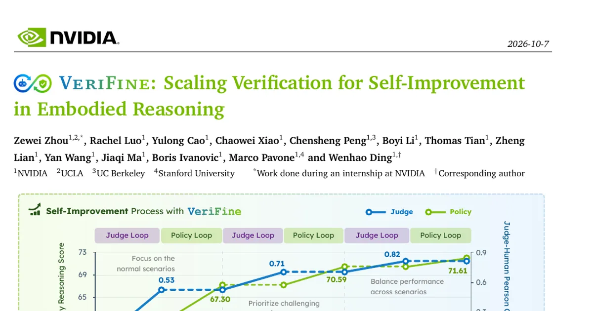 VeriFine: Scaling Verification for Self-Improvement in Embodied Reasoning