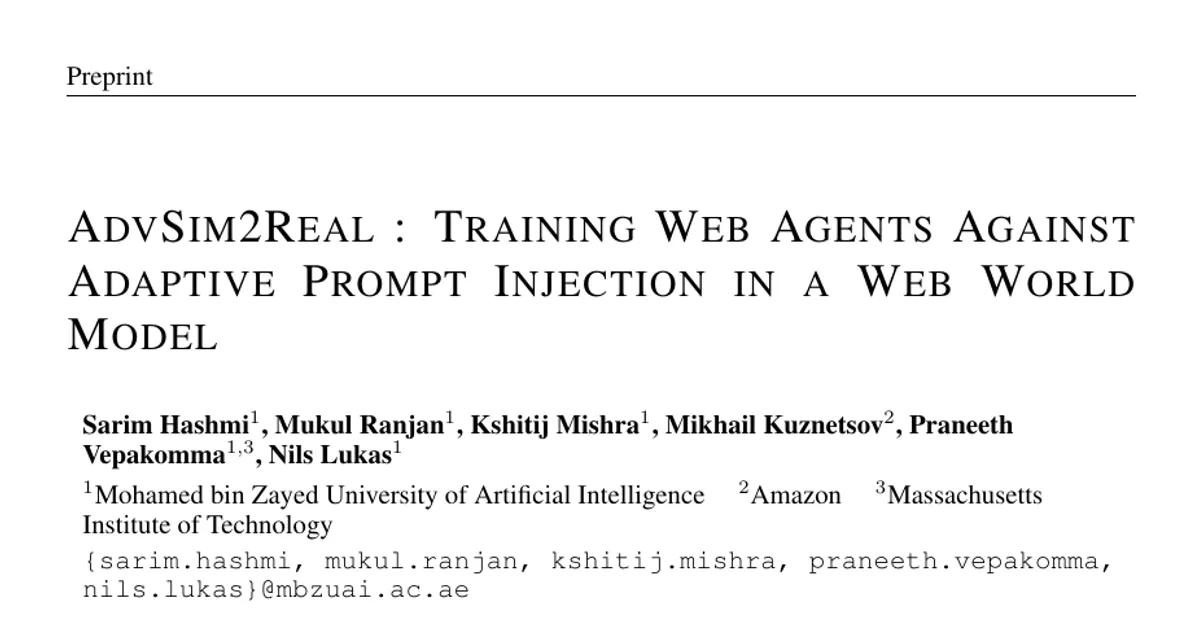 AdvSim2Real : Training Web Agents Against Adaptive Prompt Injection in a Web World Model