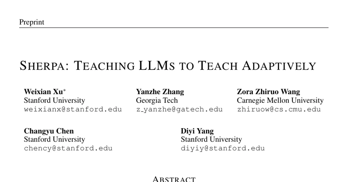 Sherpa: Teaching LLMs to Teach Adaptively