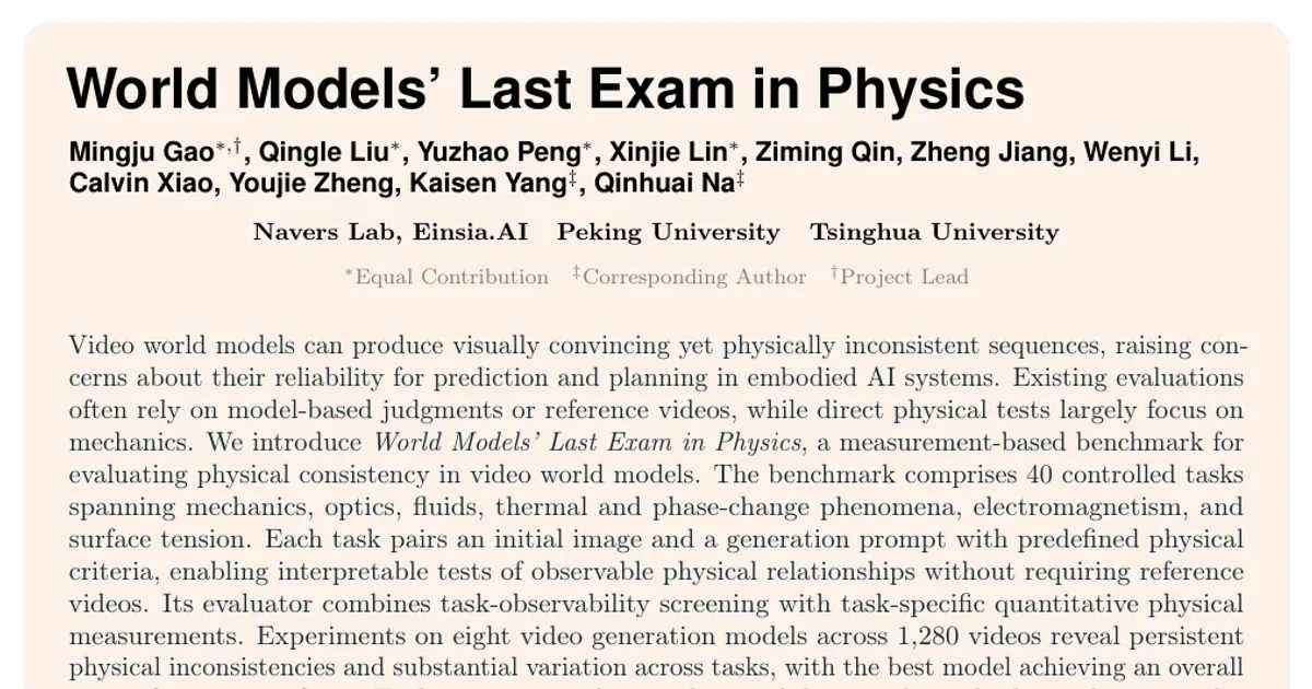 World Models' Last Exam in Physics