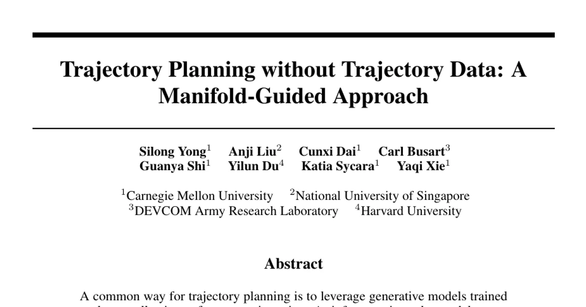Trajectory Planning without Trajectory Data: A Manifold-Guided Approach