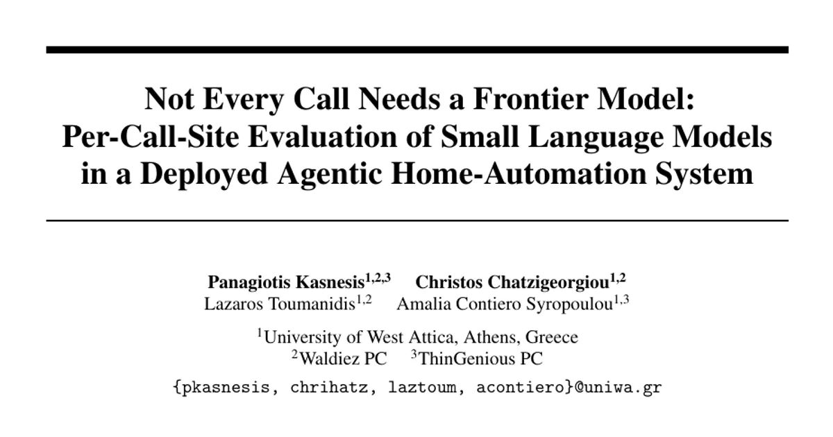Not Every Call Needs a Frontier Model: Per-Call-Site Evaluation of Small Language Models in a Deployed Agentic Home-Automation System