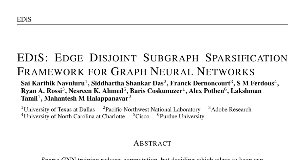 EDiS: Edge Disjoint Subgraph Sparsification Framework for Graph Neural Networks