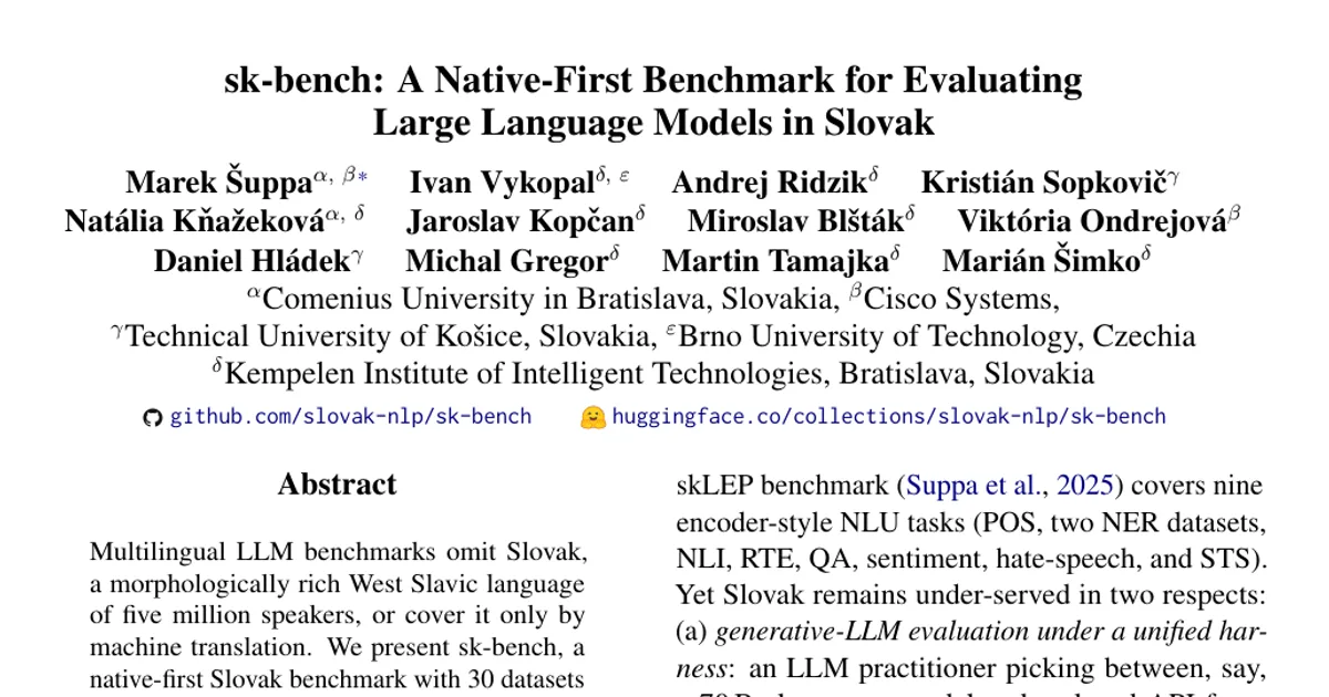 sk-bench: A Native-First Benchmark for Evaluating Large Language Models in Slovak