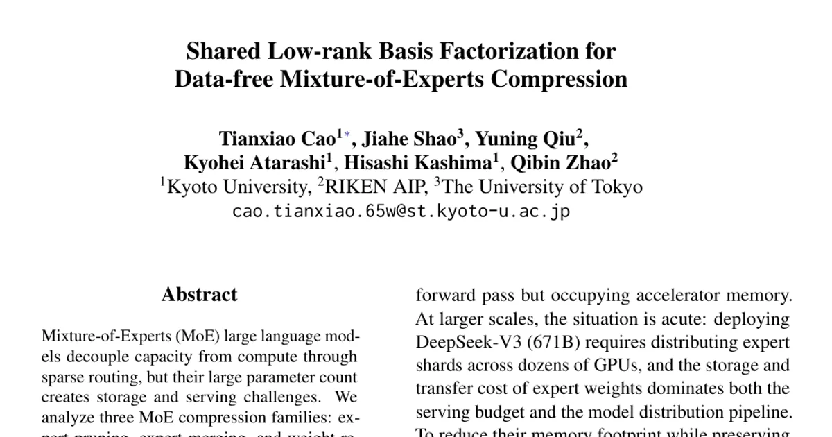 Shared Low-rank Basis Factorization for Data-free Mixture-of-Experts Compression