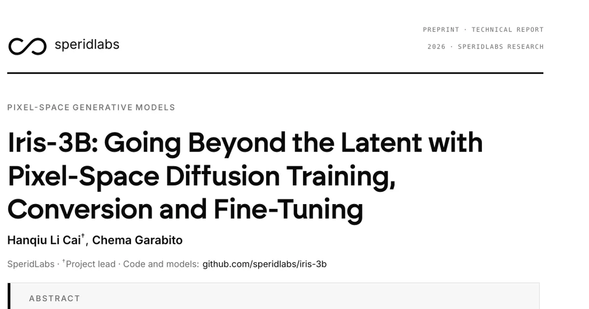 Iris-3B: Going Beyond the Latent with Pixel-Space Diffusion Training, Conversion and Fine-Tuning