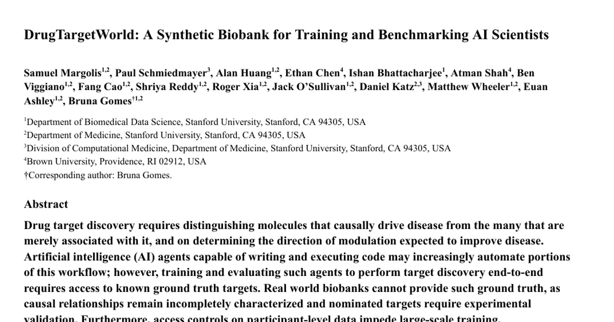 DrugTargetWorld: A Synthetic Biobank for Training and Benchmarking AI Scientists