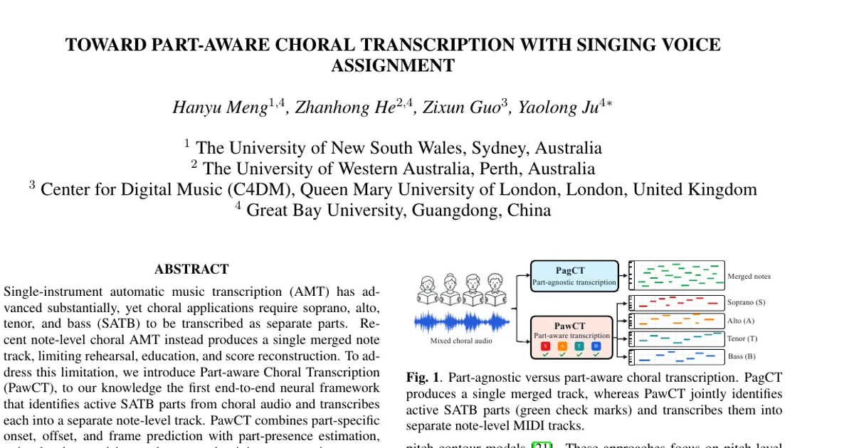 Toward Part-Aware Choral Transcription with singing voice assignment