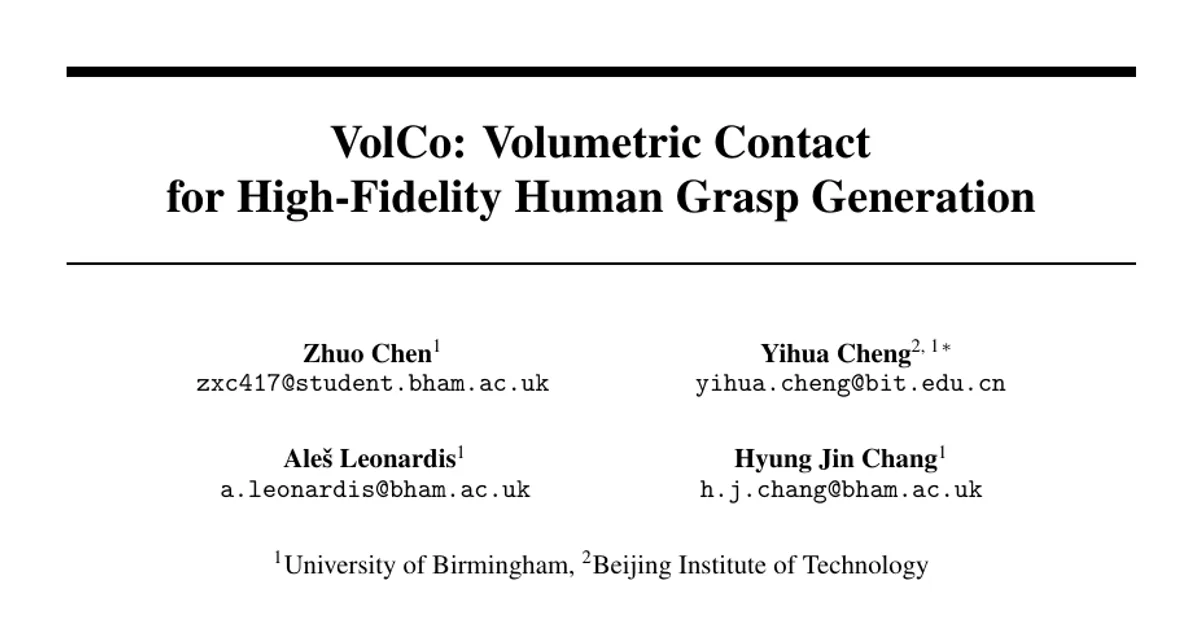 VolCo: Volumetric Contact for High-Fidelity Human Grasp Generation