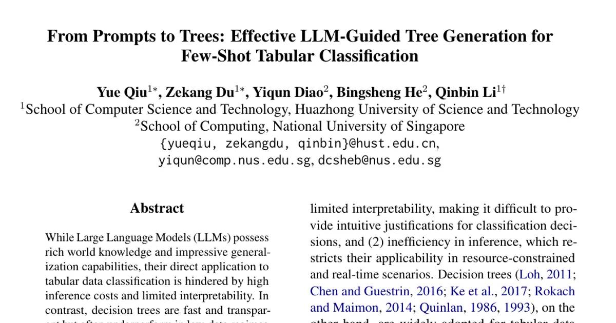 From Prompts to Trees: Effective LLM-Guided Tree Generation for Few-Shot Tabular Classification