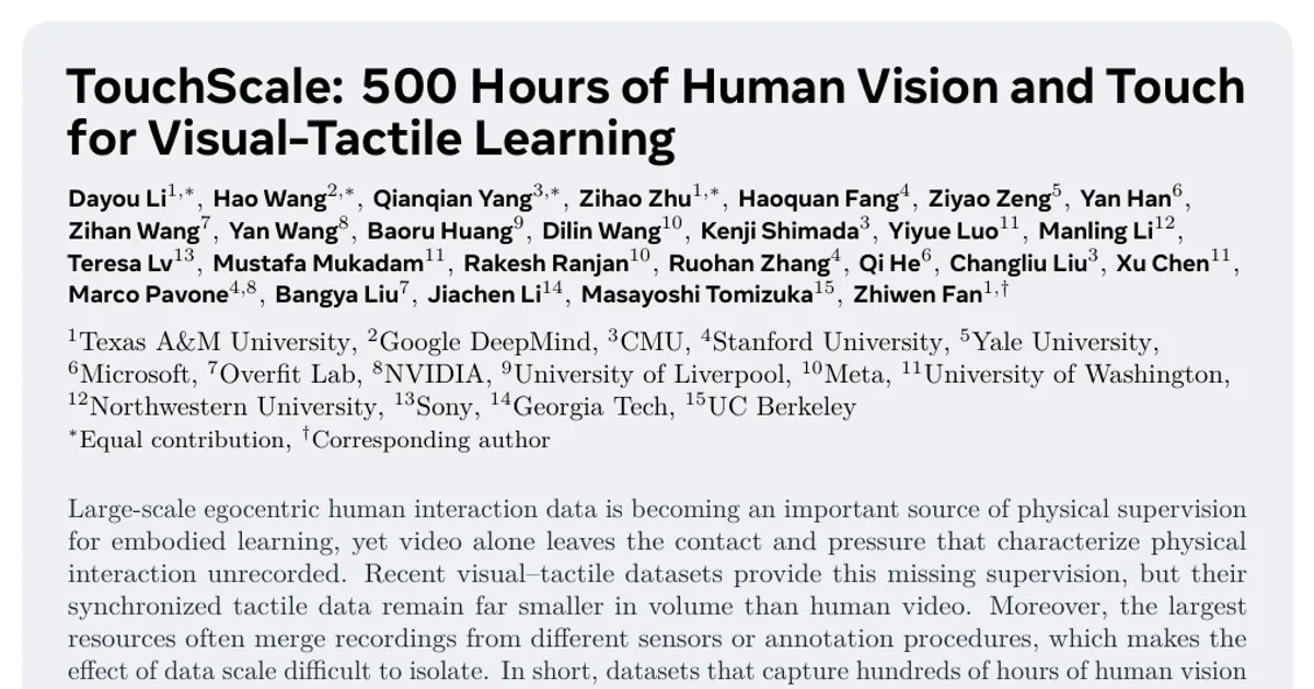 TouchScale: 500 Hours of Human Vision and Touch for Visual-Tactile Learning