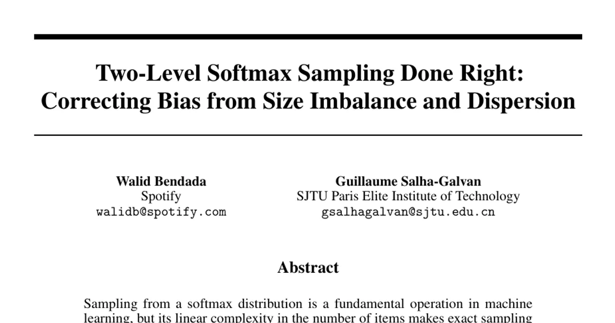 Two-Level Softmax Sampling Done Right: Correcting Bias from Size Imbalance and Dispersion