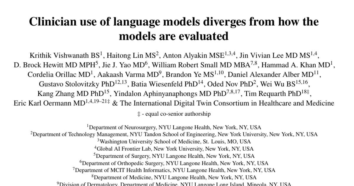 Clinician use of language models diverges from how the models are evaluated