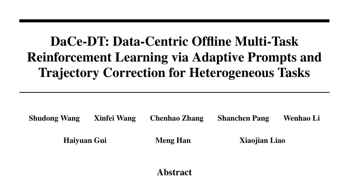 DaCe-DT: Data-Centric Offline Multi-Task Reinforcement Learning via Adaptive Prompts and Trajectory Correction for Heterogeneous Tasks
