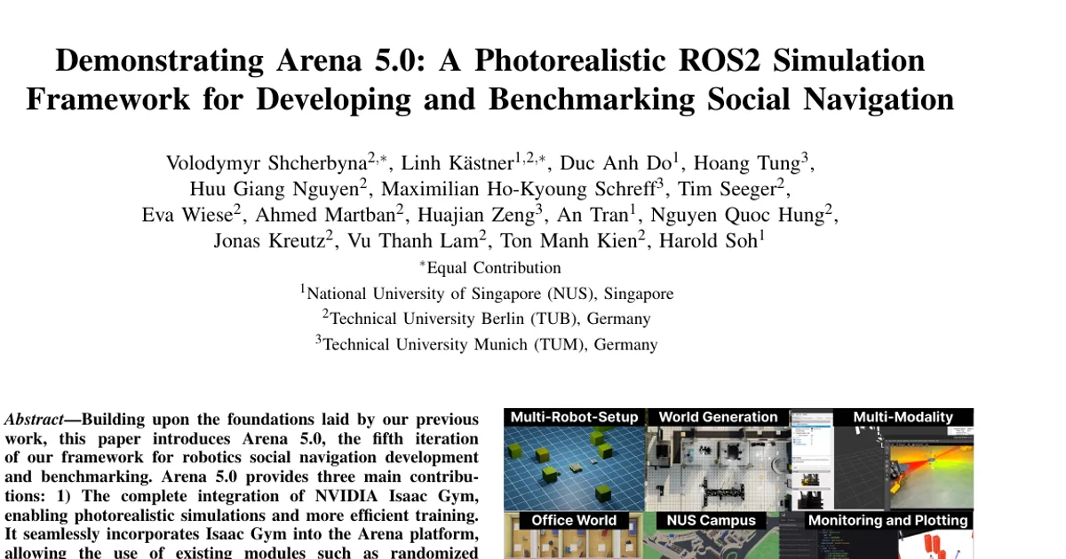 Demonstrating Arena 5.0: A Photorealistic ROS2 Simulation Framework for Developing and Benchmarking Social Navigation