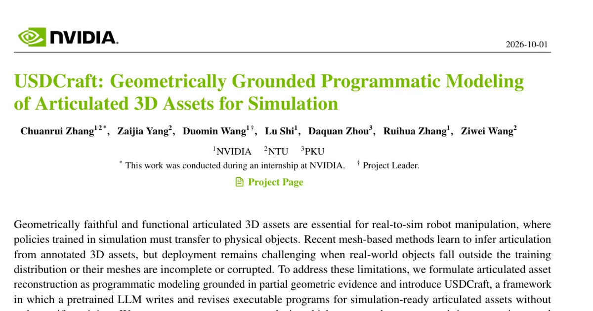 USDCraft: Geometrically Grounded Programmatic Modeling of Articulated 3D Assets for Simulation