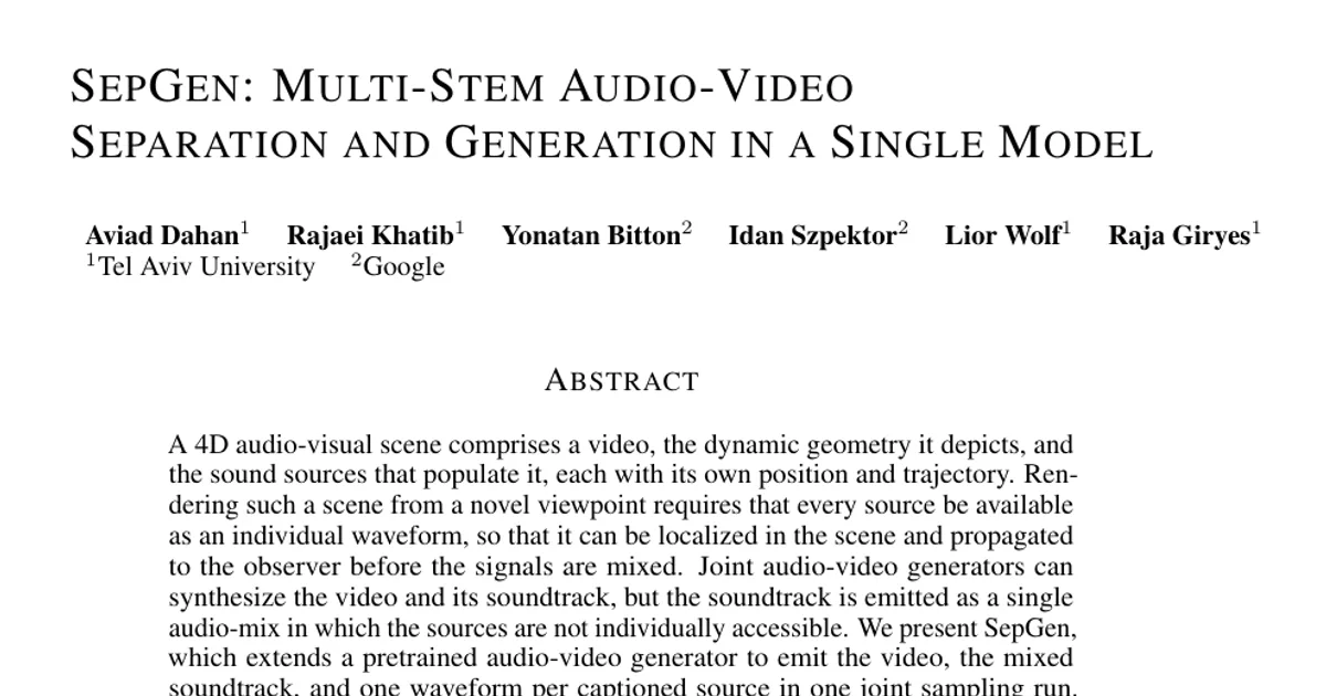 SepGen: Multi-Stem Audio-Video Separation and Generation in a Single Model