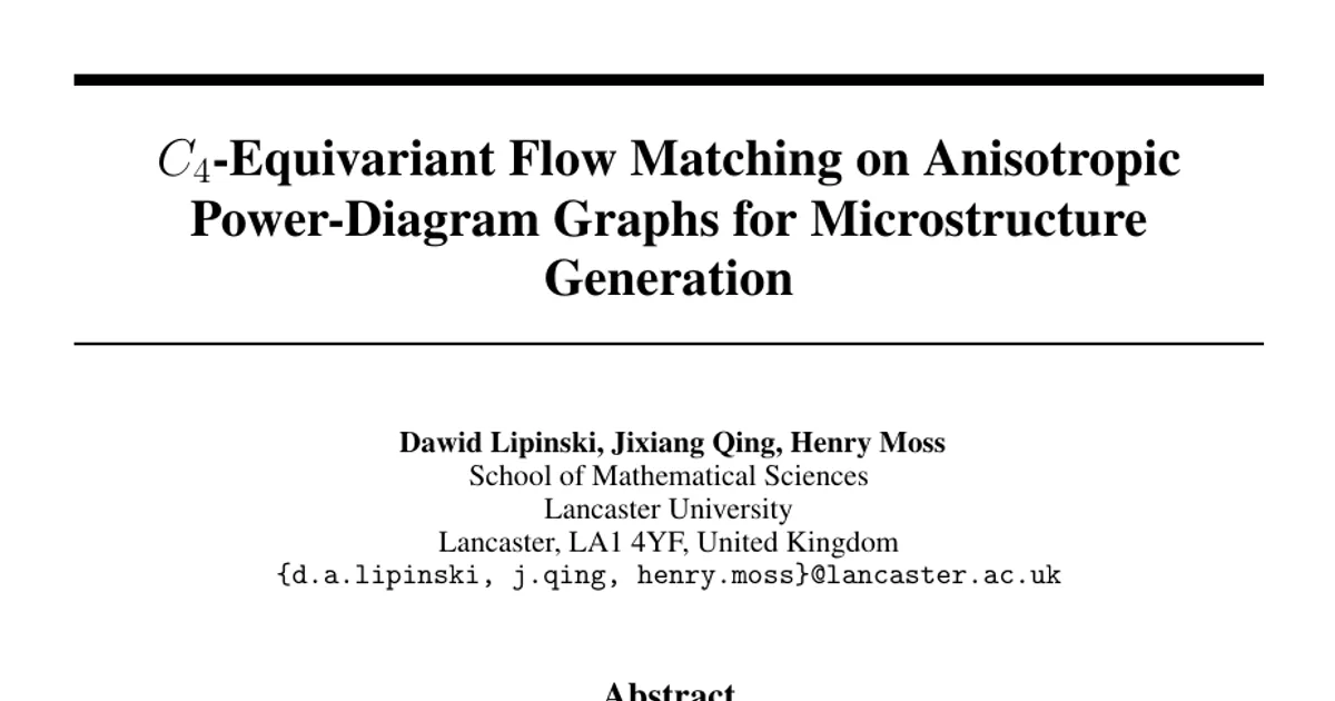$C_4$-Equivariant Flow Matching on Anisotropic Power-Diagram Graphs for Microstructure Generation