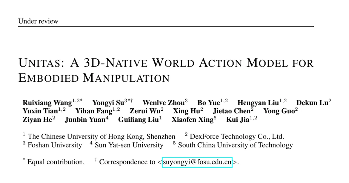 UNITAS: A 3D-Native World Action Model for Embodied Manipulation