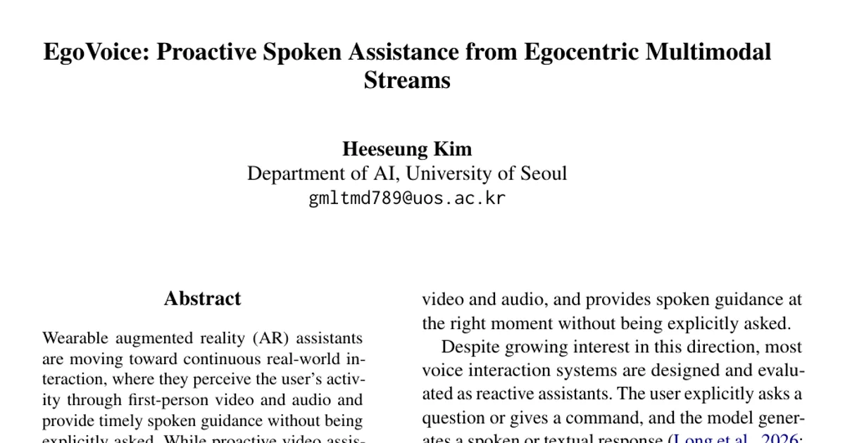 EgoVoice: Proactive Spoken Assistance from Egocentric Multimodal Streams