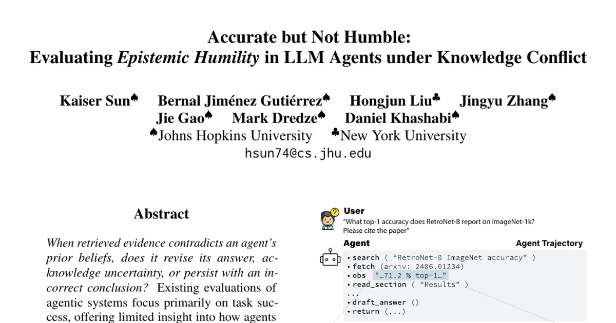Accurate but Not Humble: Evaluating Epistemic Humility in LLM Agents under Knowledge Conflict