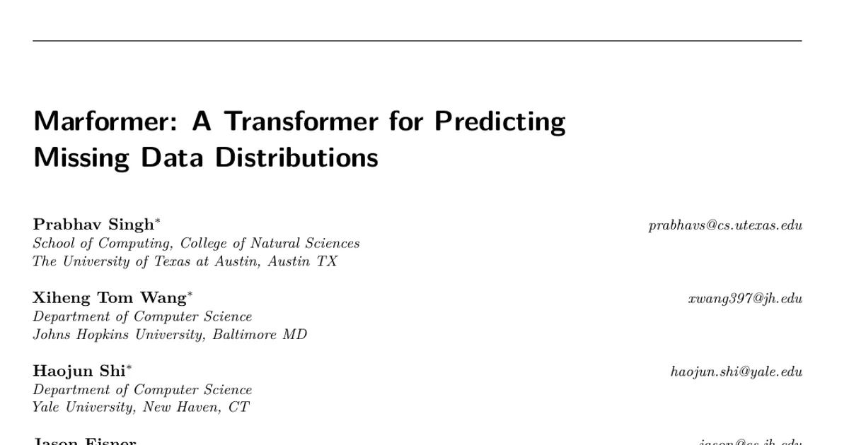 Marformer: A Transformer for Predicting Missing Data Distributions