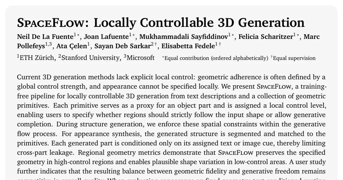 SpaceFlow: Locally Controllable 3D Generation