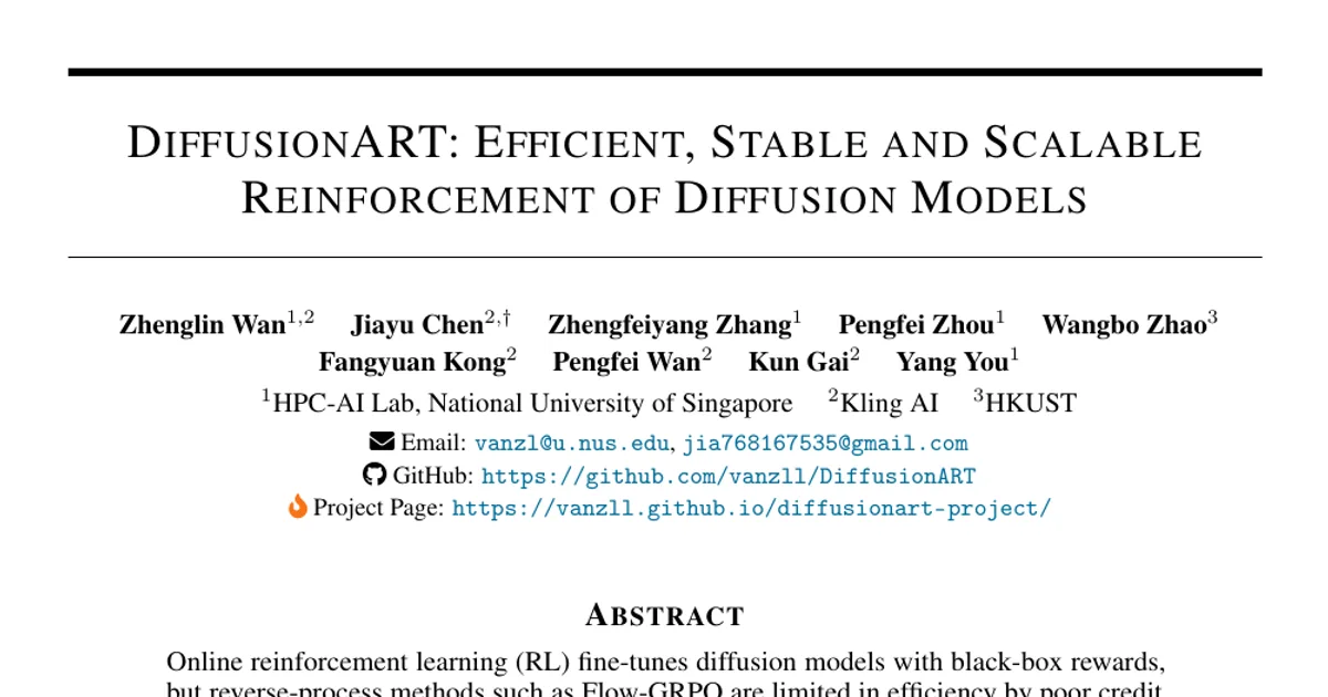 DiffusionART: Efficient, Stable and Scalable Reinforcement of Diffusion Models