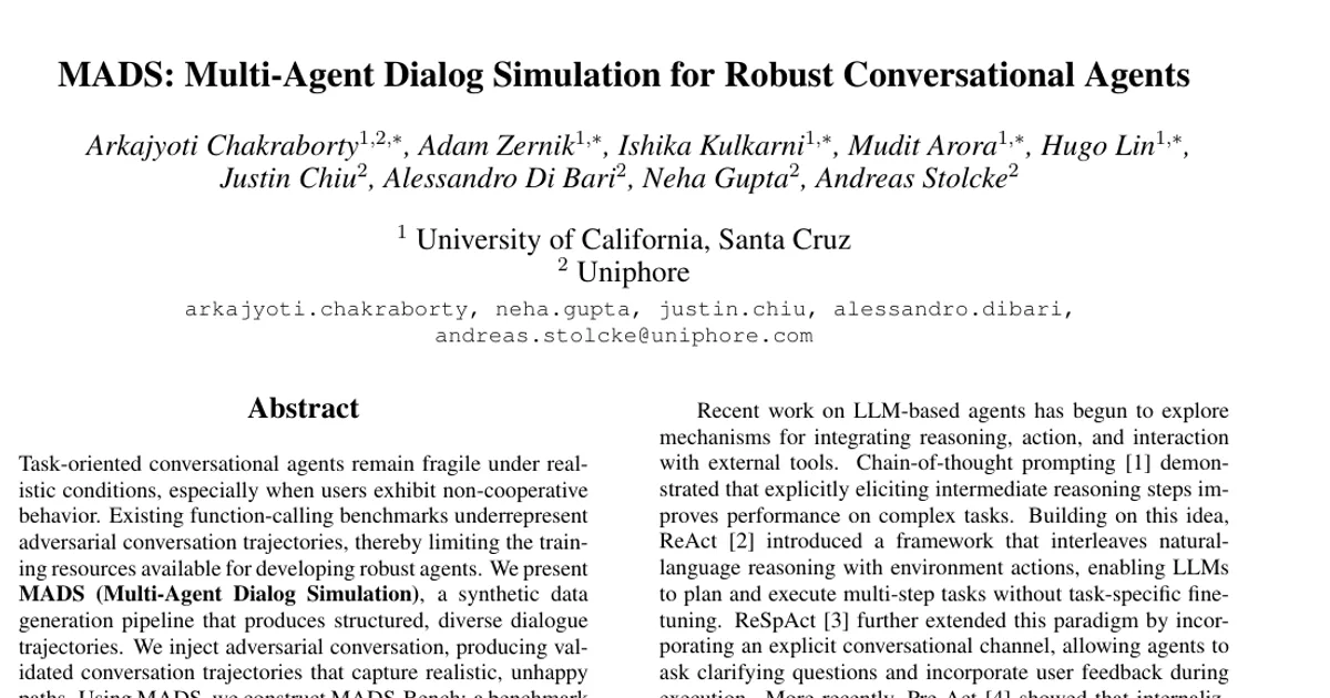 MADS: Multi-Agent Dialog Simulation for Robust Conversational Agents