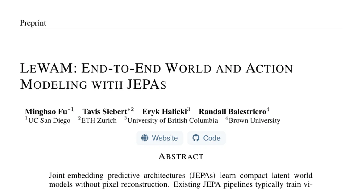 LeWAM: End-to-End World and Action Modeling with JEPAs