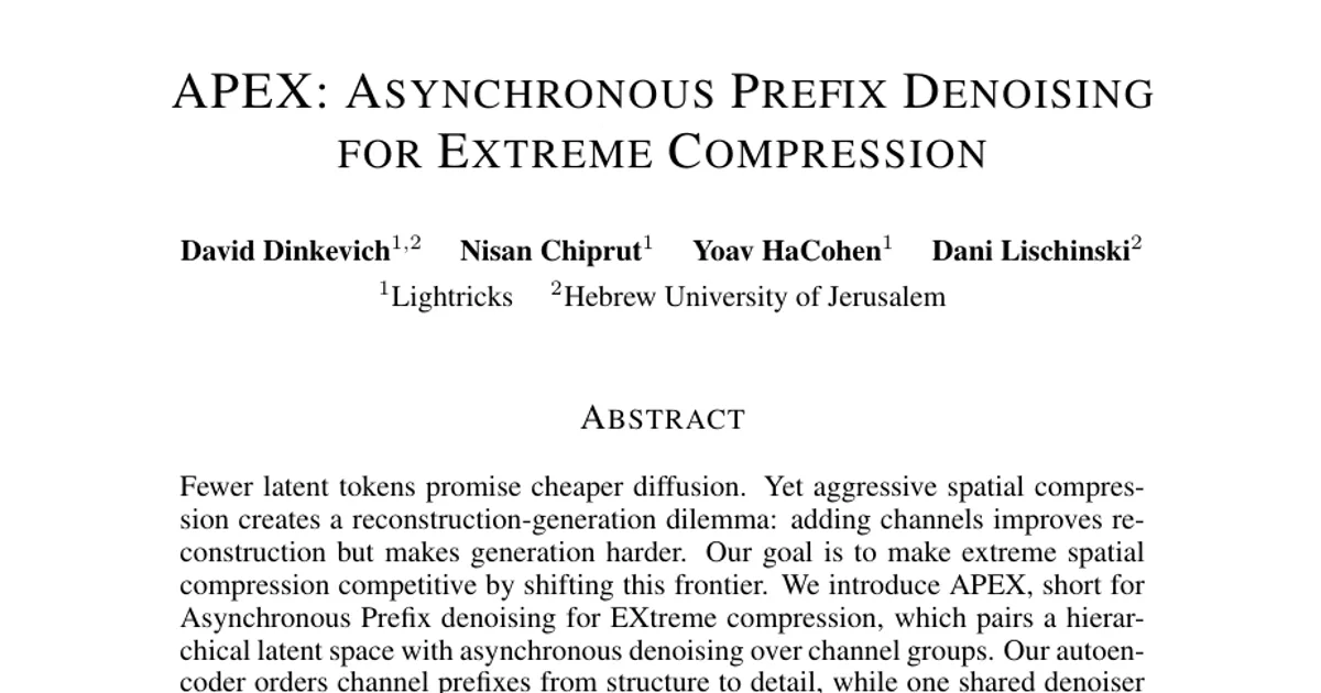APEX: Asynchronous Prefix Denoising for Extreme Compression