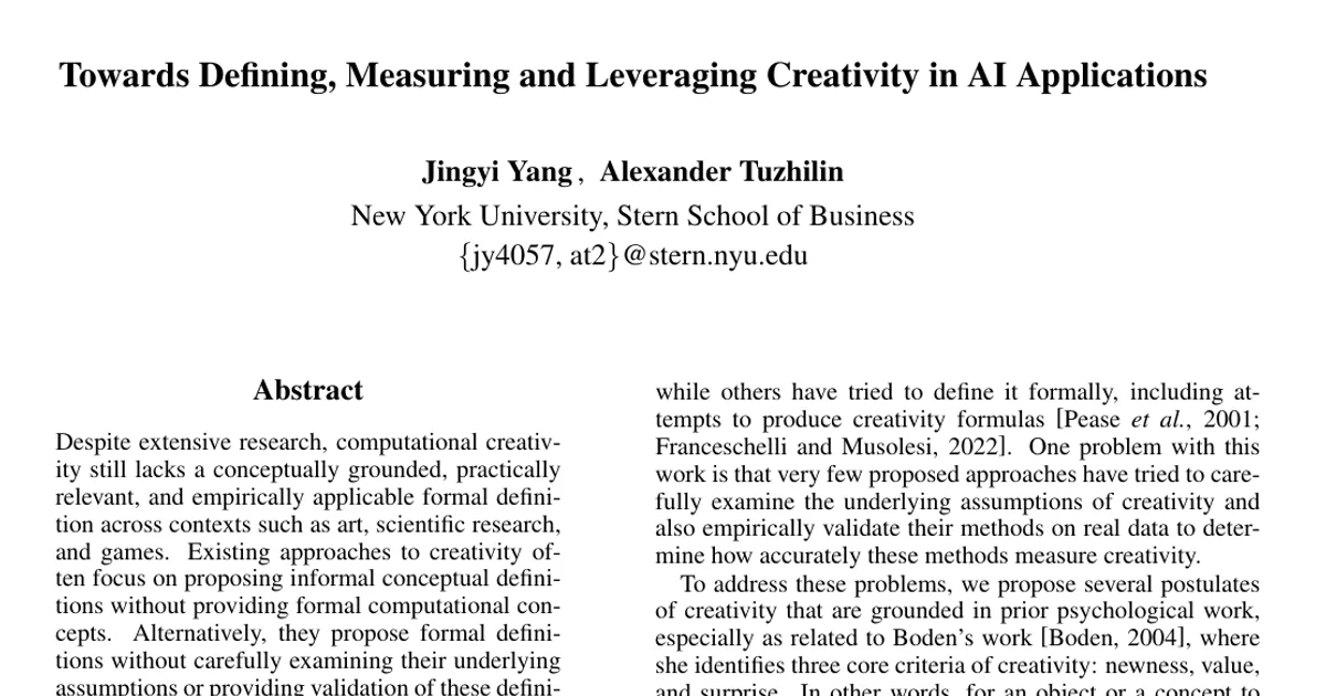 Towards Defining, Measuring, and Leveraging Creativity in AI Applications