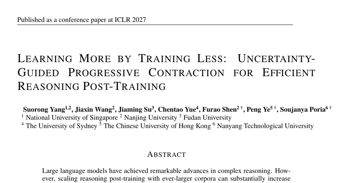 Learning More by Training Less: Uncertainty-Guided Progressive Contraction for Efficient Reasoning Post-Training
