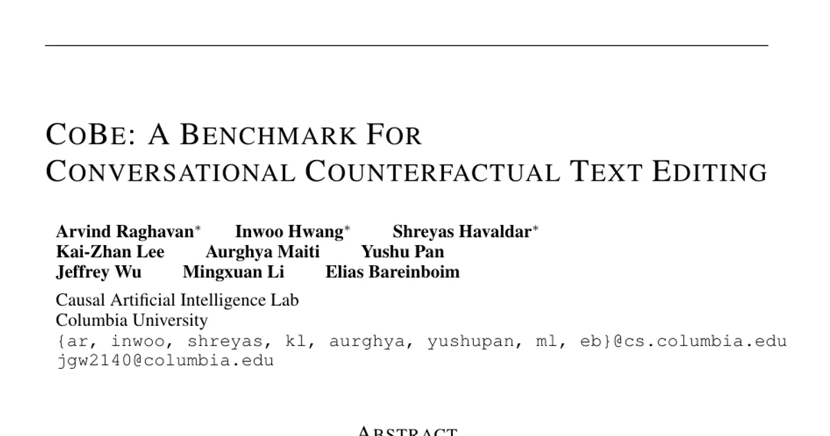 CoBe: A Benchmark For Conversational Counterfactual Text Editing