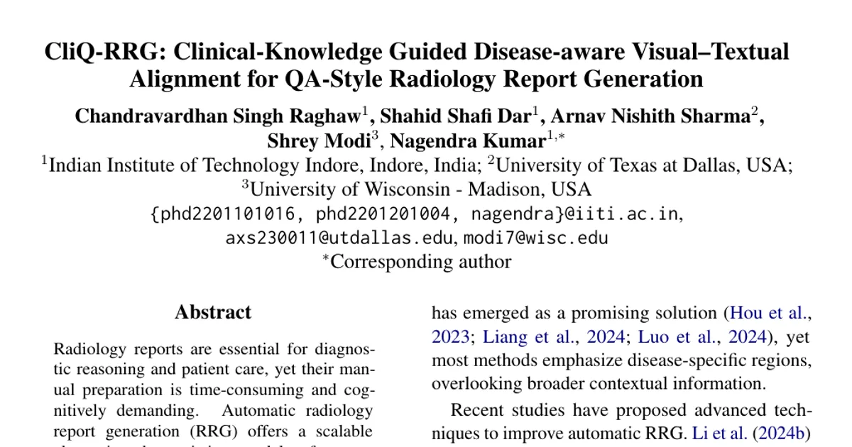 CliQ-RRG: Clinical-Knowledge Guided Disease-aware Visual-Textual Alignment for QA-Style Radiology Report Generation