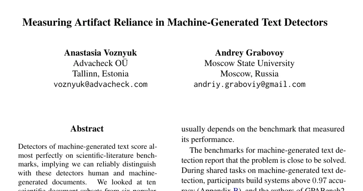 Measuring Artifact Reliance in Machine-Generated Text Detectors