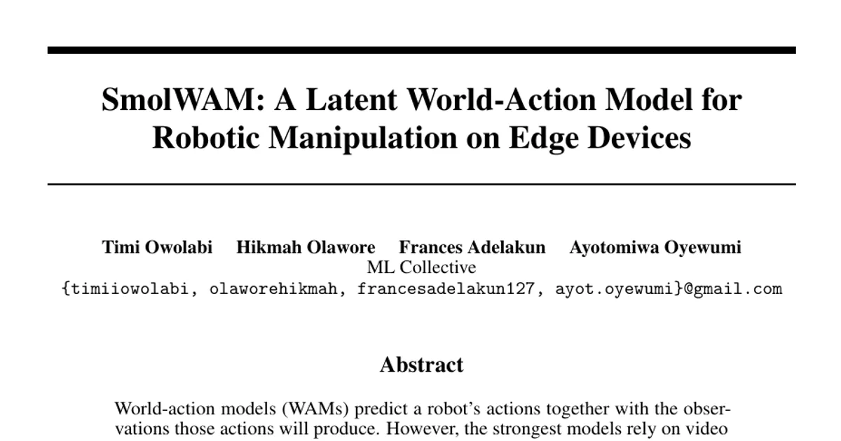 SmolWAM: A Latent World-Action Model for Robotic Manipulation on Edge Devices