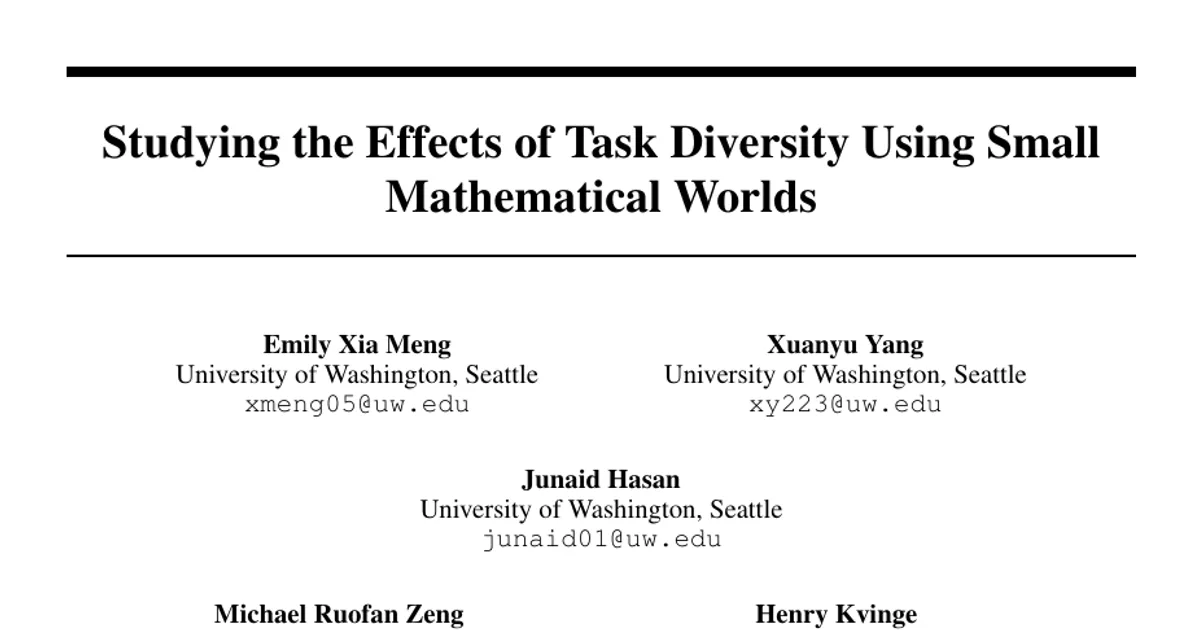 Studying the Effects of Task Diversity Using Small Mathematical Worlds