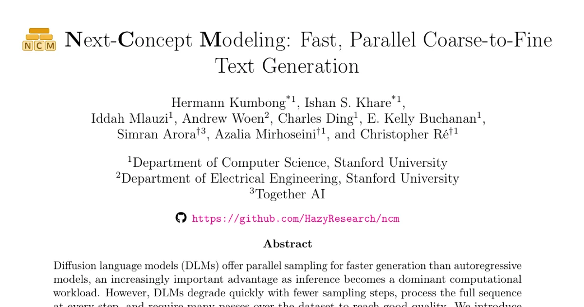 Next-Concept Modeling: Fast, Parallel Coarse-to-Fine Text Generation