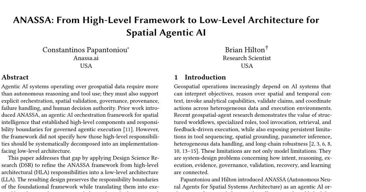 ANASSA: From High-Level Framework to Low-Level Architecture for Spatial Agentic AI