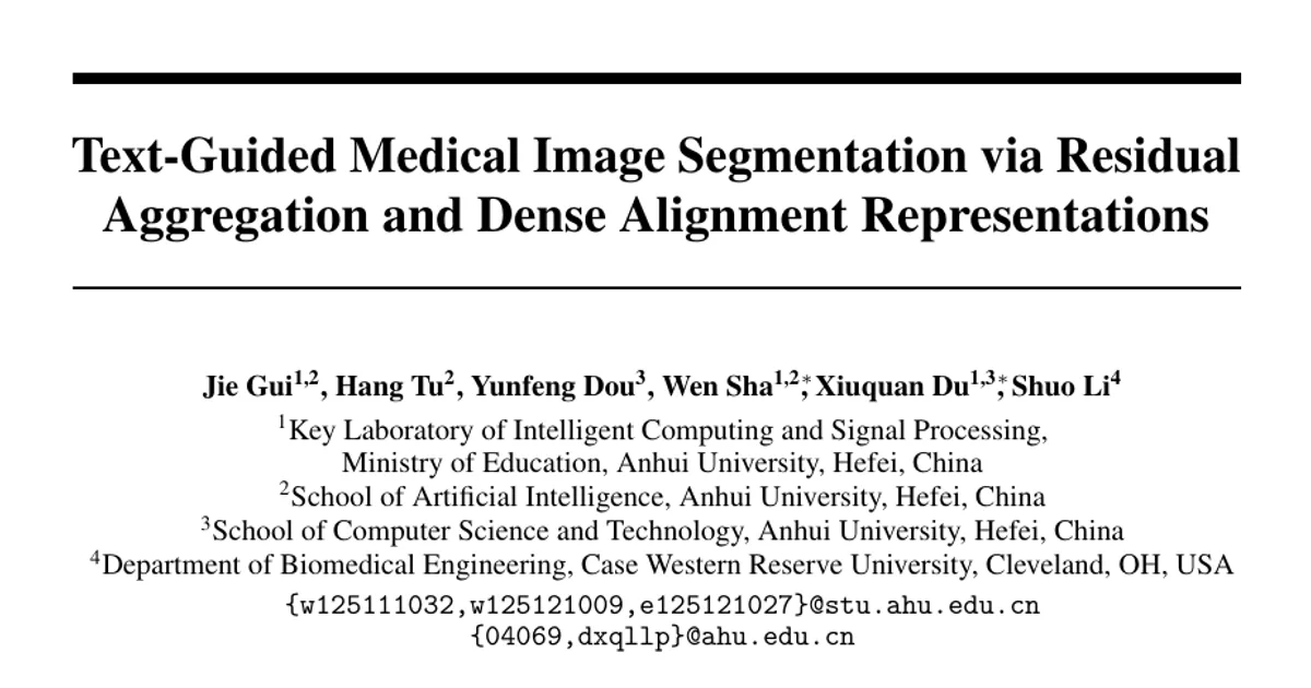Text-Guided Medical Image Segmentation via Residual Aggregation and Dense Alignment Representations