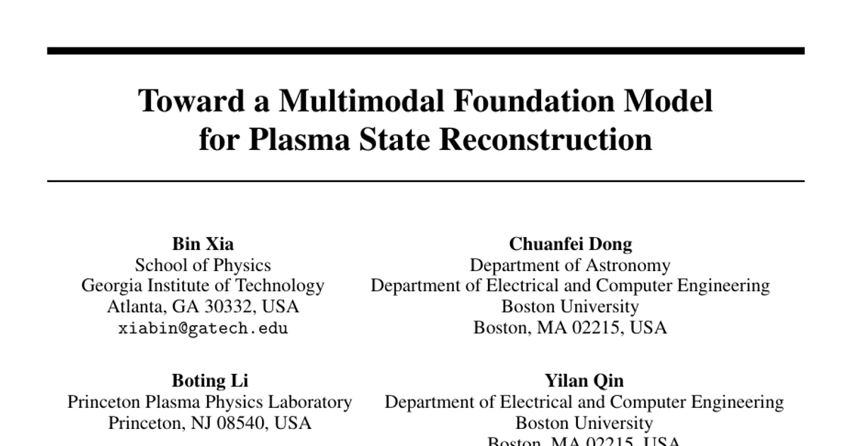 Toward a Multimodal Foundation Model for Plasma State Reconstruction