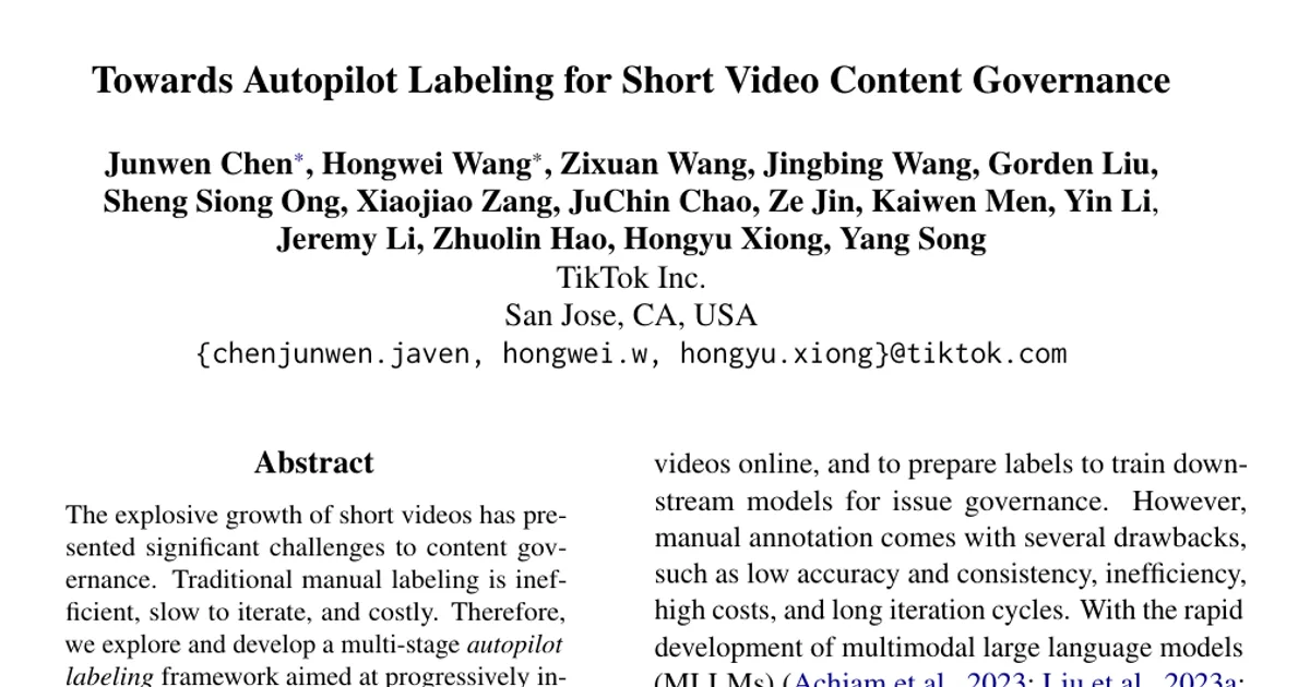 Towards Autopilot Labeling for Short Video Content Governance