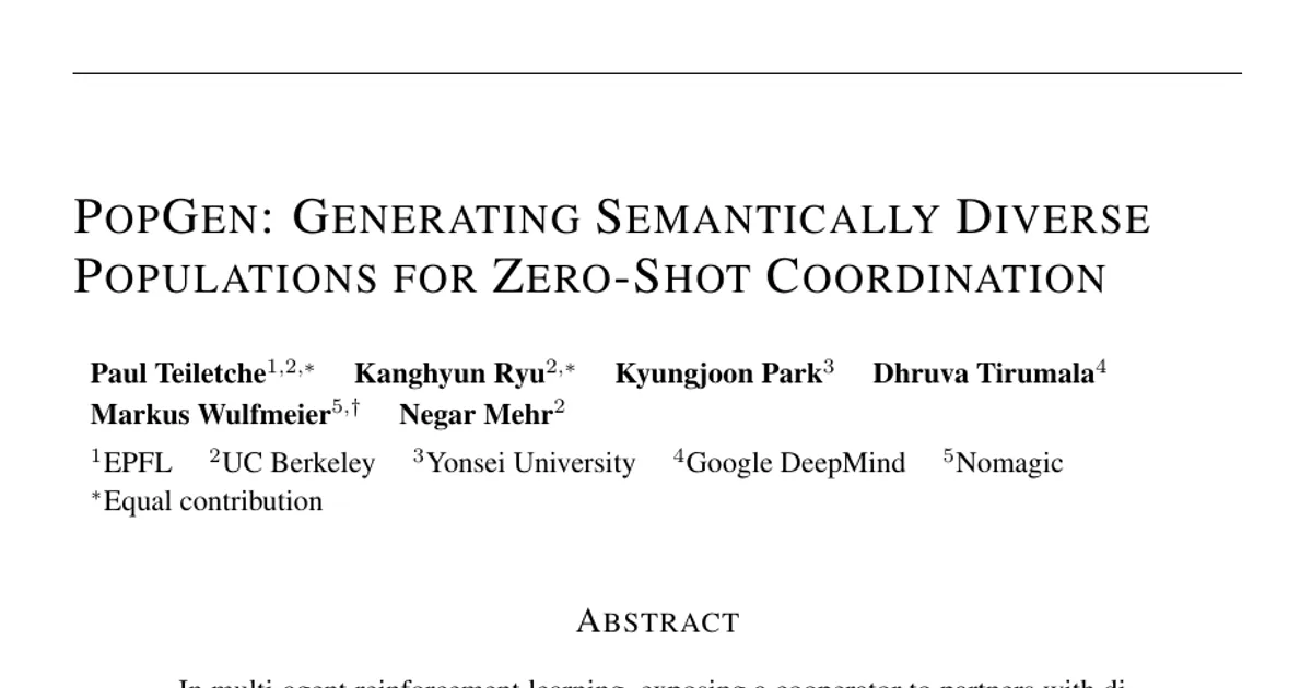 PopGen: Generating Semantically Diverse Populations for Zero-Shot Coordination