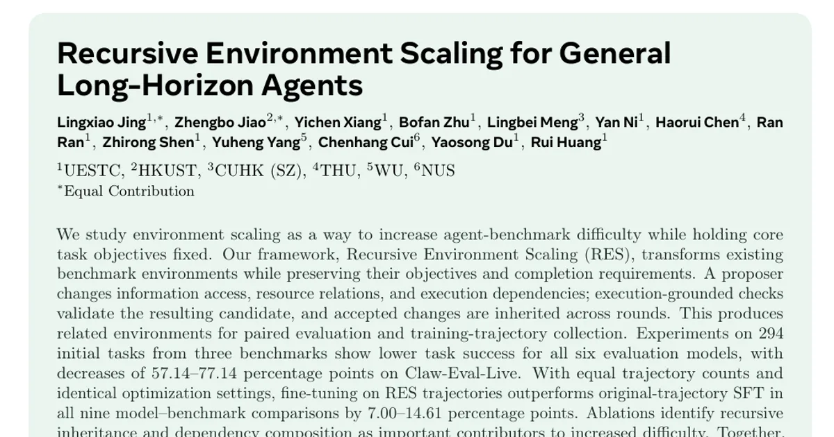 Recursive Environment Scaling for General Long-Horizon Agents