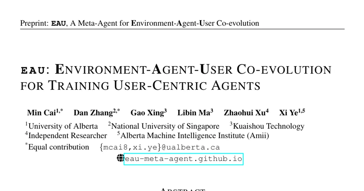 EAU: Environment-Agent-User Co-evolution for Training User-Centric Agents