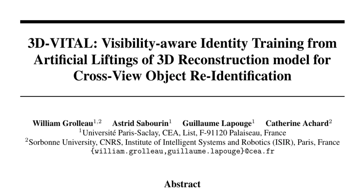 3D-VITAL: Visibility-aware Identity Training from Artificial Liftings of 3D Reconstruction model for Cross-View Object Re-Identification