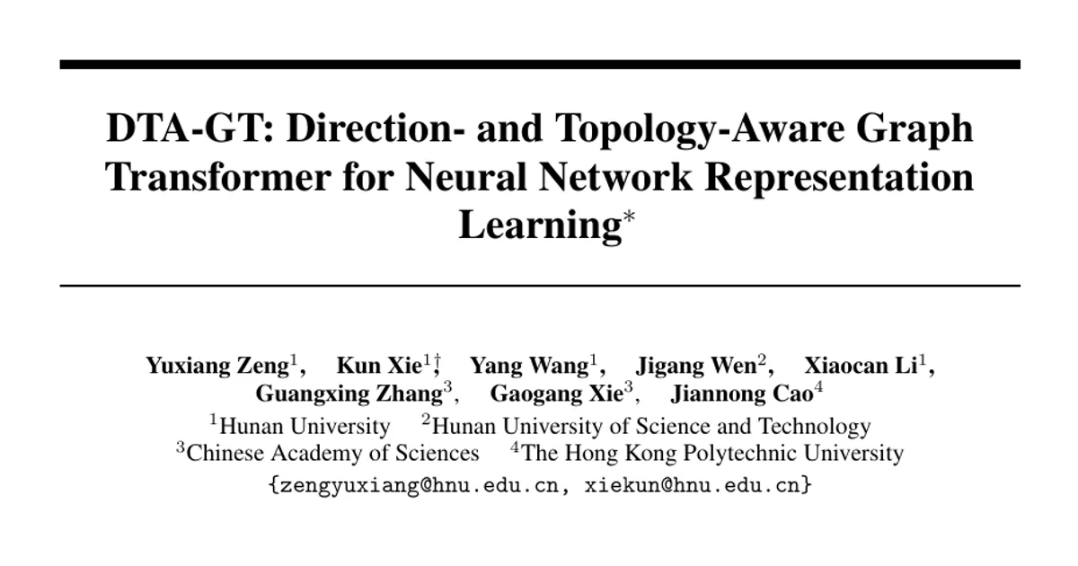 DTA-GT: Direction- and Topology-Aware Graph Transformer for Neural Network Representation Learning
