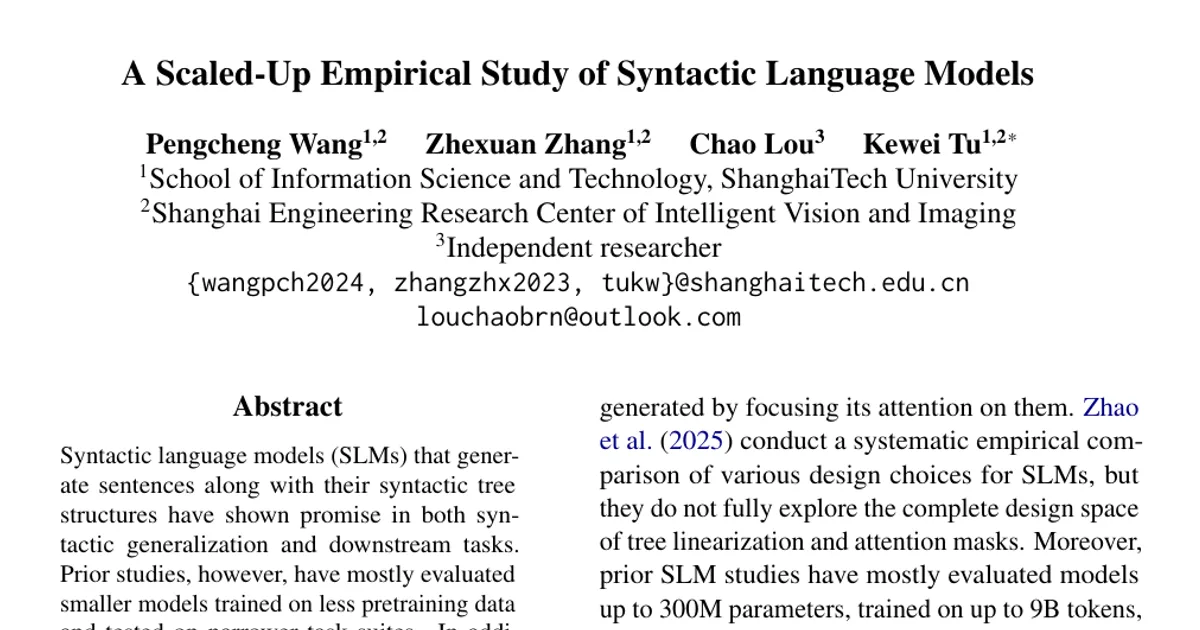 A Scaled-Up Empirical Study of Syntactic Language Models