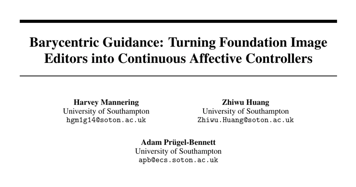 Barycentric Guidance: Turning Foundation Image Editors into Continuous Affective Controllers